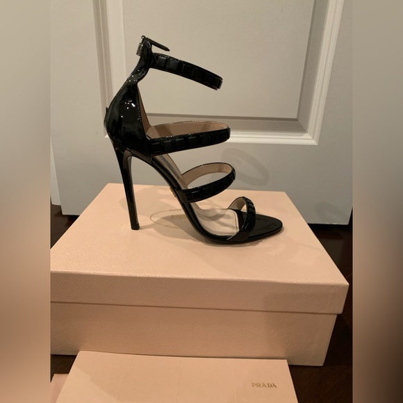 Prada Black Patent Sandal Heels SZ 39.5 - Picture 4 of 12